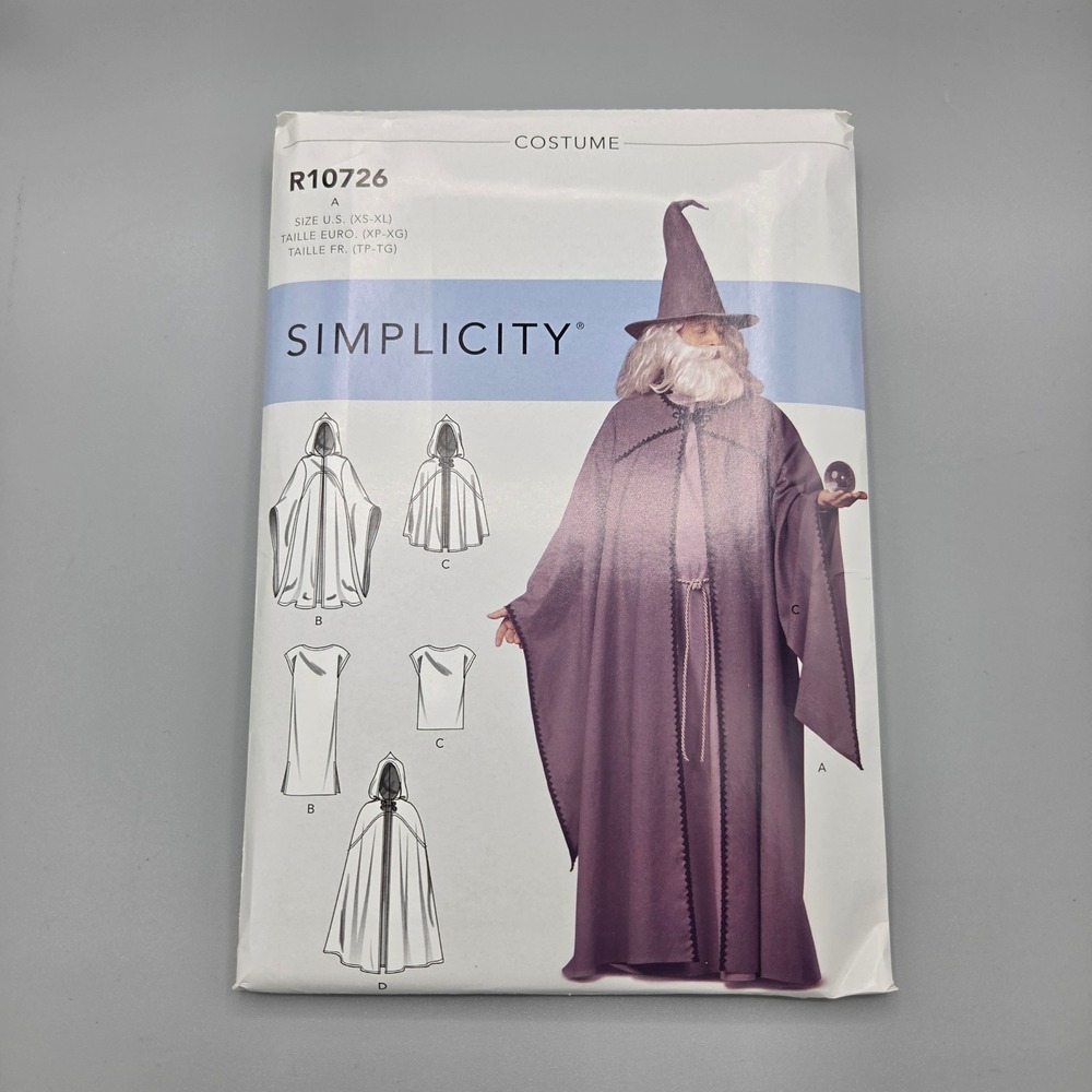 Simplicity R10726 Wizard Sorcerer Costume Sewing Pattern Tunic Cape Hat XS-XL